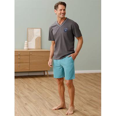Schlafanzug WÄSCHEPUR, Herren, Gr. 52/54, grau (anthrazit), 100% Baumwolle, Homewear-Sets Schlafanzug