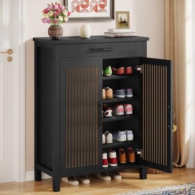 BLUEBELL Shoe Storage Cabinet with Louvered Doors & Drawer, Wooden Shoe Rack for Closet, Entryway