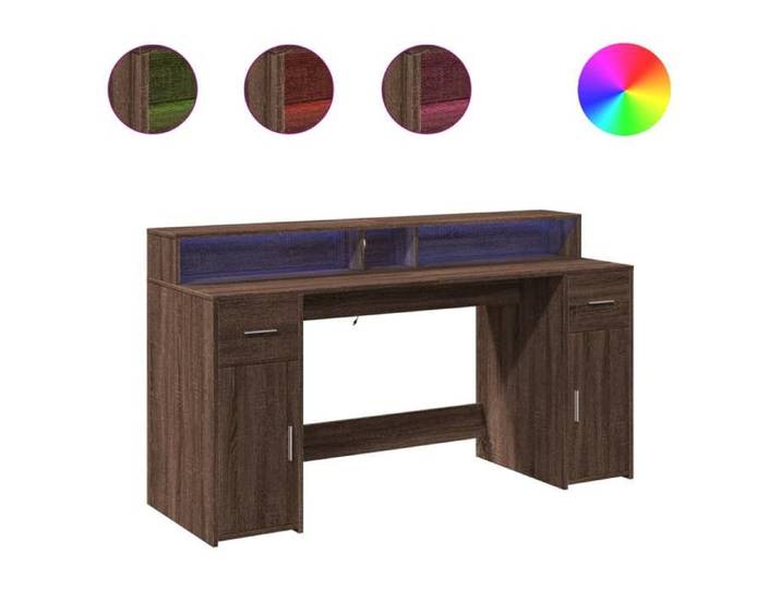 NOUVEAU Bureau et lumières LED chêne marron Bois d'ingénierie - VIDAXL - Bureau &1_16788
