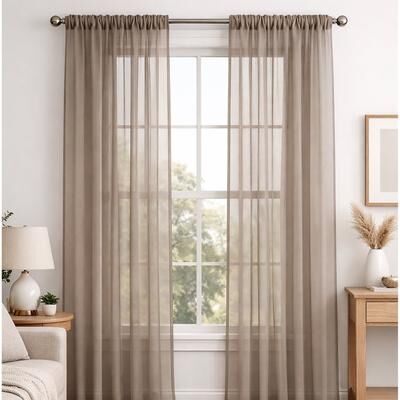 Home Mart Goods "Taupe Sheer Window Rod Pocket Curtain Set 90"" Inches Long (2 Panels)"