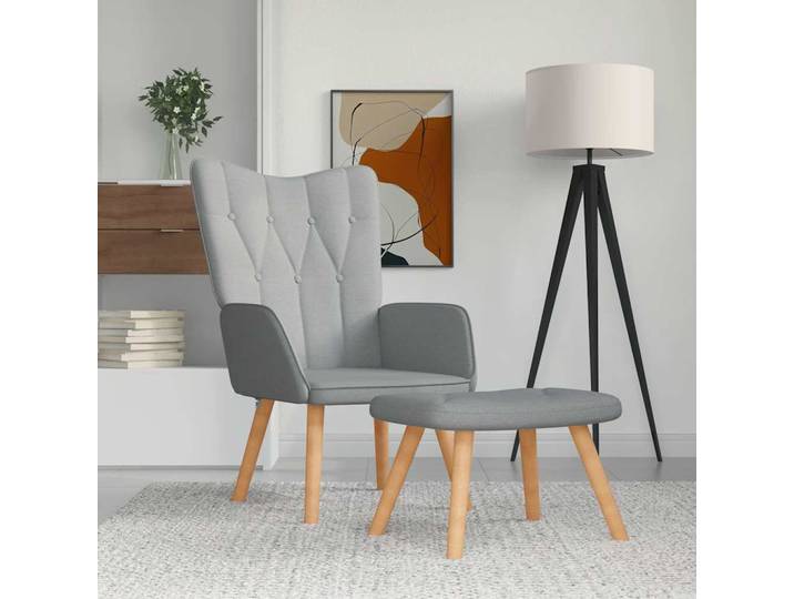 vidaXL Relaxsessel mit Hocker Hellgrau Stoff