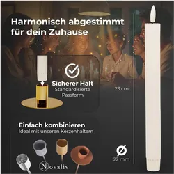 Novaliv, LED Kerzen, Stabkerzen LED mit Timer WEISS 12 Stück indoor - 6 Stunden - ECHTWACHS gerippt 23cm Höhe für Kerzen (12x)