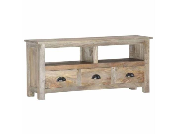 GKMBCVDFR TV-Schrank 110x30x50 cm Massivholz Mango Retro-Stil Mango-Massivholz, 2 Fächer, 3 Schubladen, handgefertigt, einzigartige Holzmaserung