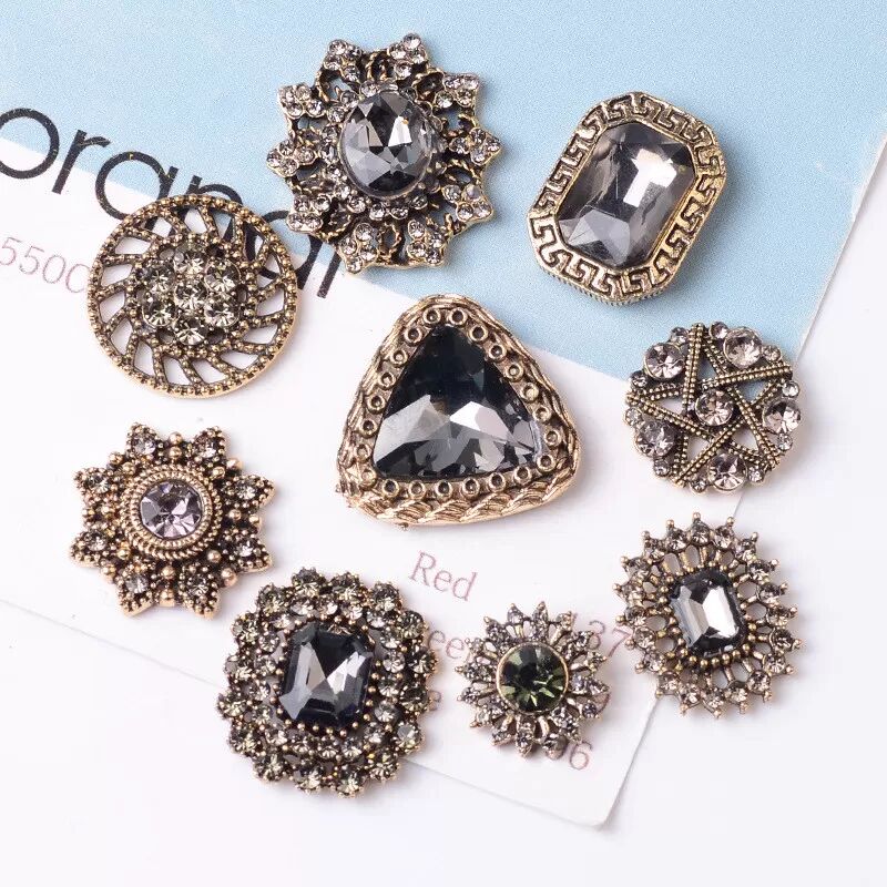 INF 10er-Set DIY Handgefertigte Zubehörteile – Vintage Blumenmuster Strass Knöpfe B