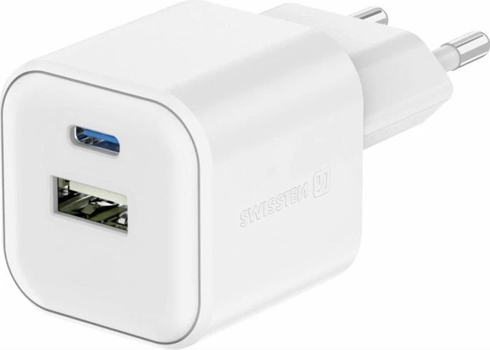 Swissten Netzwerkadapter GaN 1x USB-C 20W PD + 1x USB-A 18W QC weiß