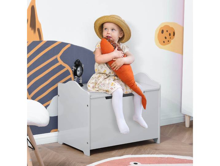 HOMCOM Coffre Jouets Enfants Gris MDF 60x40cm