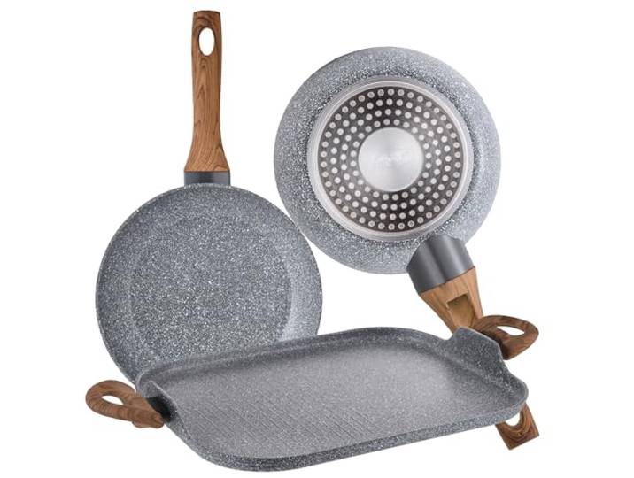 San Ignacio Set 2 Pfannen Ø20 Ø24 und Grillpfanne 35,5x28,3 Daimiel, geschmiedetes Aluminium, Induktion
