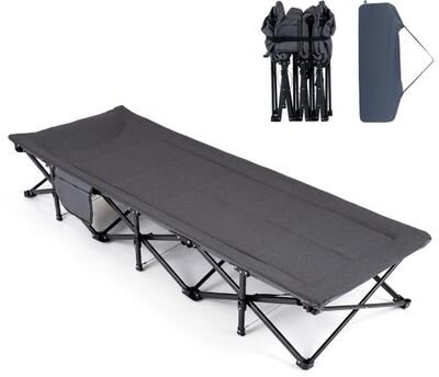 Costway Camping Cot with Padded Pillow and Storage Pouch for Camping Travel-Gray