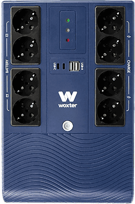 SAI - Woxter Multibase UPS 800 VA, 8 Tomas Schuko, Batería de 12V/7Ah, Protección contra Cortes Energía, 4 Salidas con Respaldo