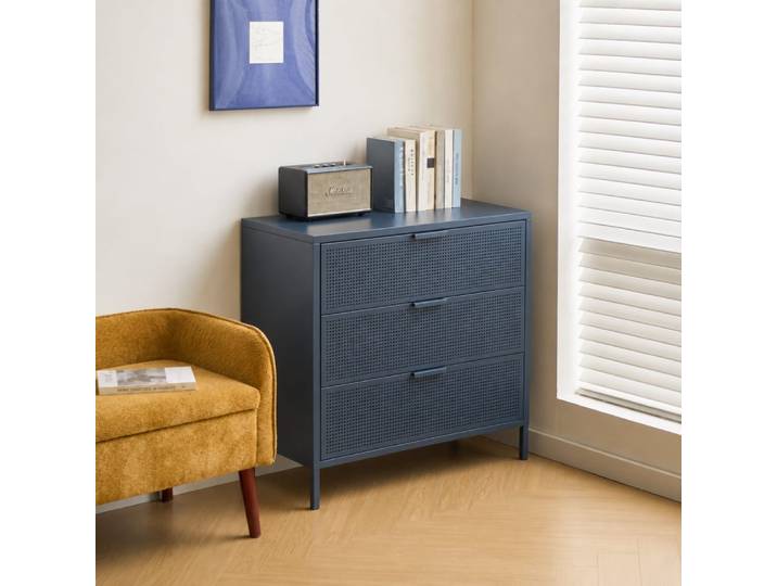 Commode 3 tiroirs en métal bleu