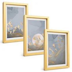 BILDER SET 3er Set - 20x30 cm Goldrahmen - Vögel, die am Himmel fliegen