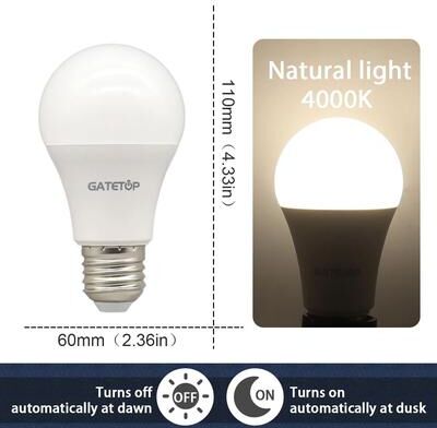 Uplift Essentials Dusk To Dawn Light Sensor Bulb 10W 110V220V Automatic LED For Garage And Outdoor Use 10w E27 4000k