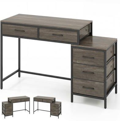 Costway Computer Desk with 5 Drawers and Printer Stand for Bedroom and Small Spaces-Oak