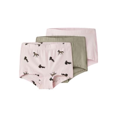 Hipster NAME IT "NMFTIGHTS 3P BALLERINA HORSE NOOS", Mädchen, Gr. 98, 3 Stk., ballerina, Jersey, Obermaterial: 95% Baumwolle, 5% Elasthan, bedruckt, unifarben, eng, Unterhosen