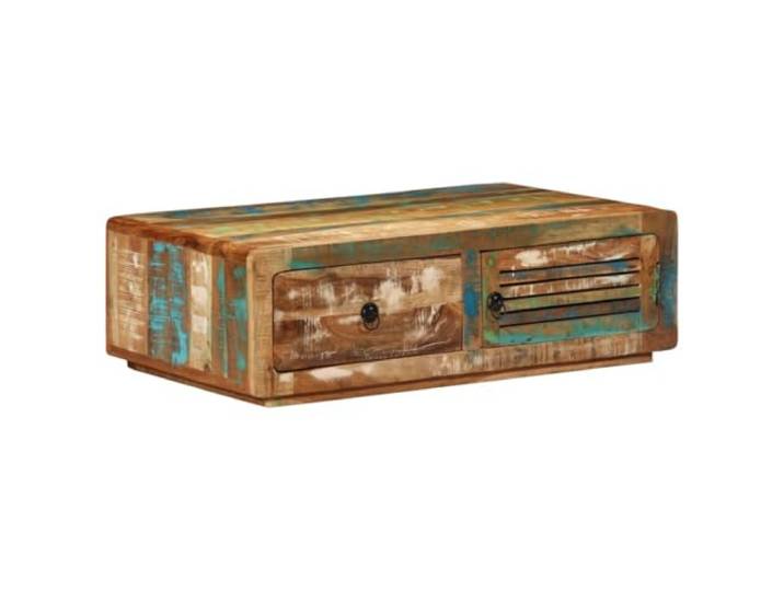 HEFZGDB Massivholz Couchtisch 89x55x29 cm mit Tür und Schublade aus recyceltem Altholz Unikat Stauraum Möbel Wohnzimmertisch robuste Tischplatte
