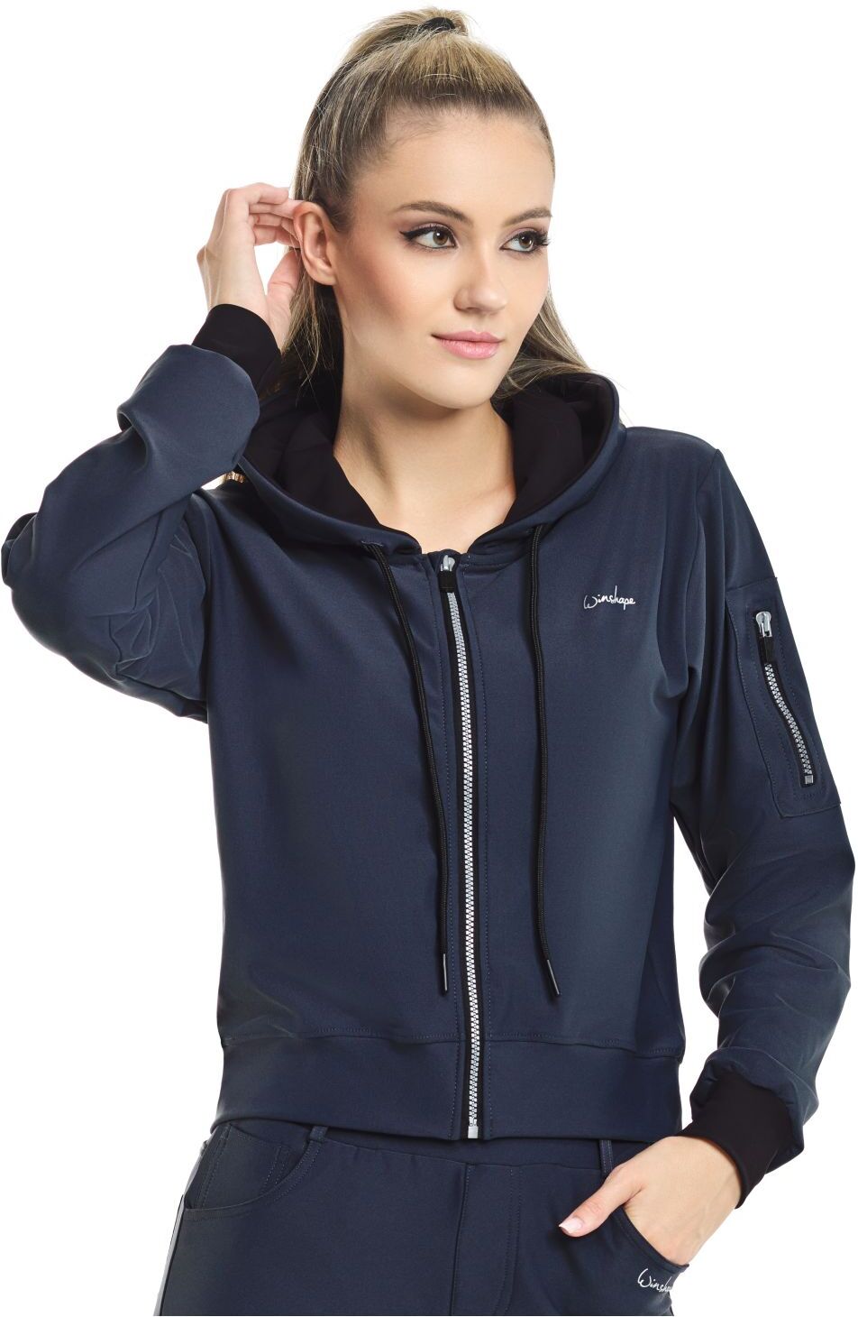 Trainingsjacke WINSHAPE "Functional Comfort One Pocket Jacket", Damen, Gr. L, grau (anthrazit), 85% Polyester, 15% Elasthan, ohne Ausschnitt, Jacken Trainingsjacke, J009C