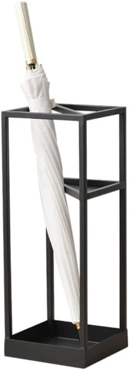 Paraplustandaard Paraplurek Paraplubak met Lekbak - Zwart - 20 x 20 x 53 cm