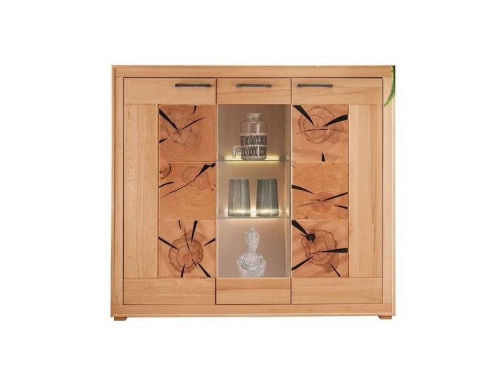Main Möbel Highboard Highboard 150x135cm 'Danzig' Kernbuche geölt, Fronten mit Hirnholz-Elementen