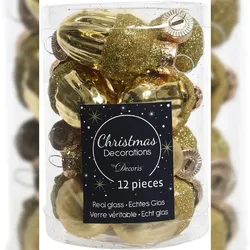 Kaemingk Christbaumschmuck Eichel Glas Ø 3 cm x 4 cm 12 Stück hellgold