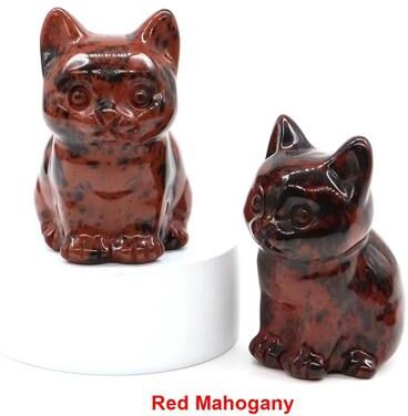 Inspired Finds Natural Amethyst Cat Statue Hand Carved Crystal Figurine For Healing & Meditation Decor red Mahogany