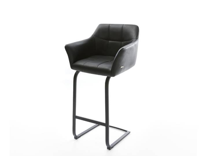Barstuhl Yulo-Flex Echt-Leder Schwarz Freischwinger flach Metall, Barstühle