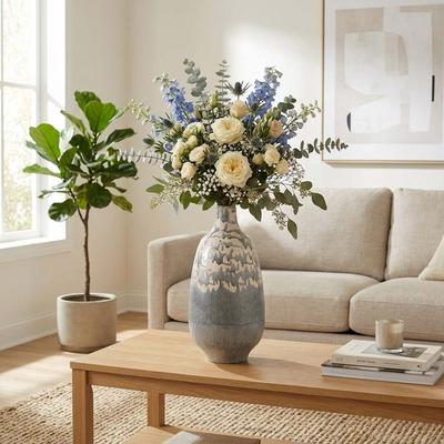Sagebrook Home Decorative Vase - Gray Earthenware Round Glazed, 14 in.