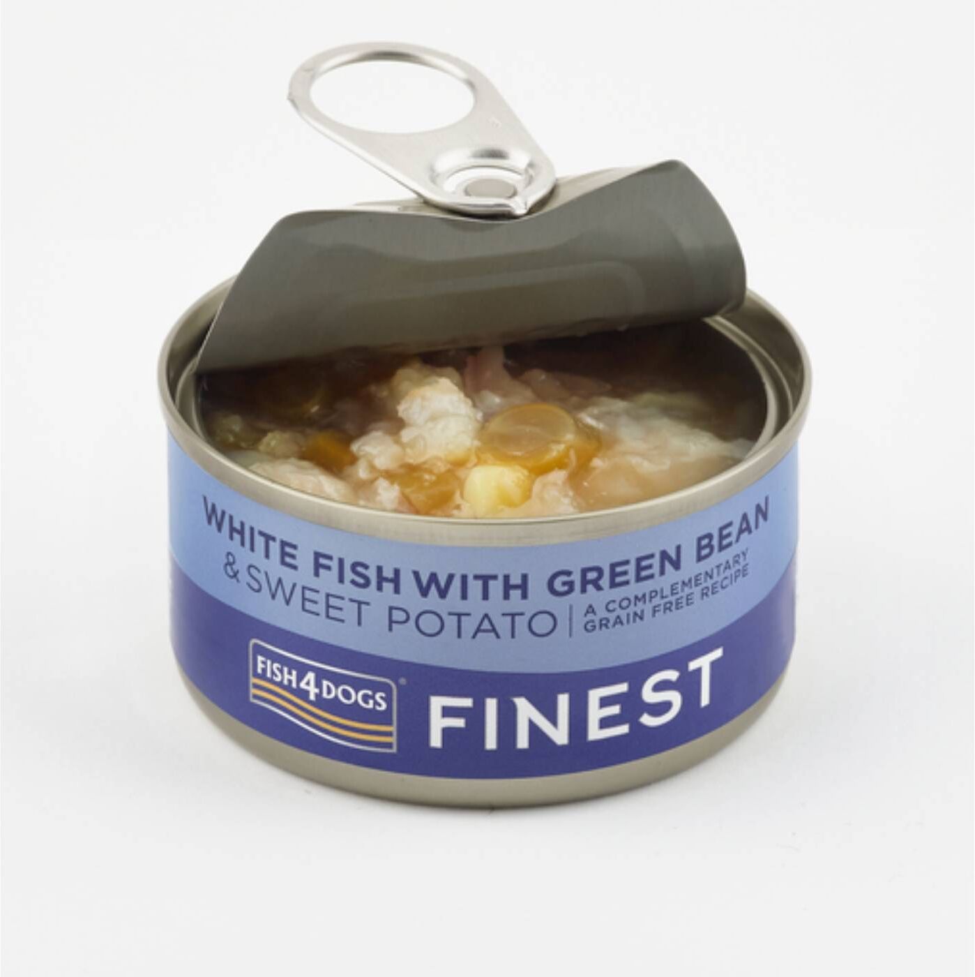 Fish4Dogs 1 x 85 g Finest Alimento Umido per Cani Pesce Bianco con Patata Dolce e Fagioli Verdi
