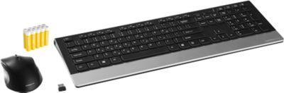 Schäfer Shop Select Sparset Funktastatur & Funkmaus, QWERTZ, Handballenauflage, 5-Tasten-Maus, schwarz-silber, inkl. 10 x Micro AAA Batterien mit 1,5 V