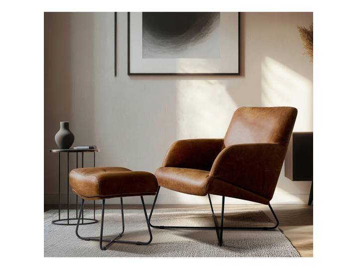 Livetastic Sesselset, Cognac, Metall, Echtleder, Anilinleder, 67x87x74 cm, Lederauswahl, Wohnzimmer, Sessel, Sonstige Sessel