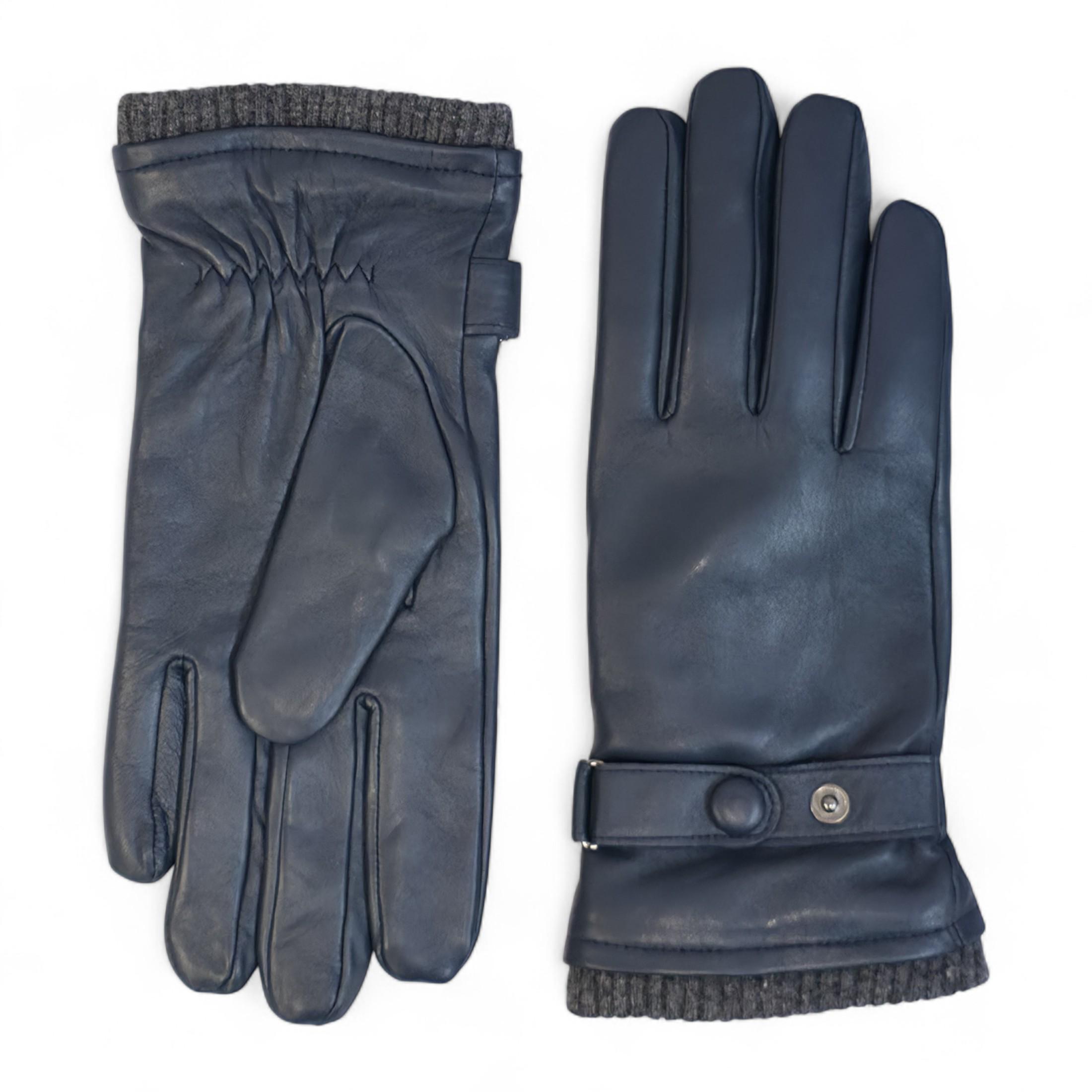 Herrenhandschuhe aus marineblauem italienischem Leder mit warmem Wollfutter, ideal für Winter, Radfahren, Autofahren und Freizeit.