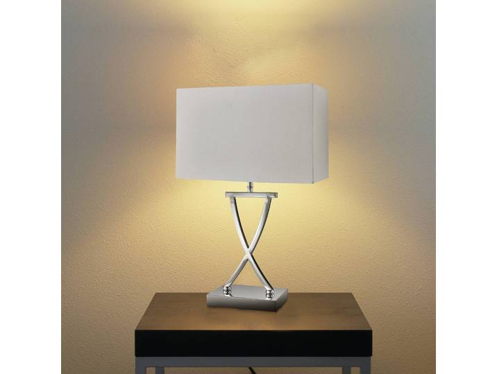 Searchlight Tischlampe Club, weiß / opal, für Wohn- / Esszimmer, Textil / Stoff / Seide, Modern, Tischlampe