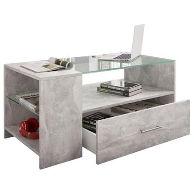 Couchtisch VCM "Holz Sofatisch Couchtisch Schublade Glas Tindala", grau (beton, optik), B:100cm T:50cm, Tische, Couchtisch