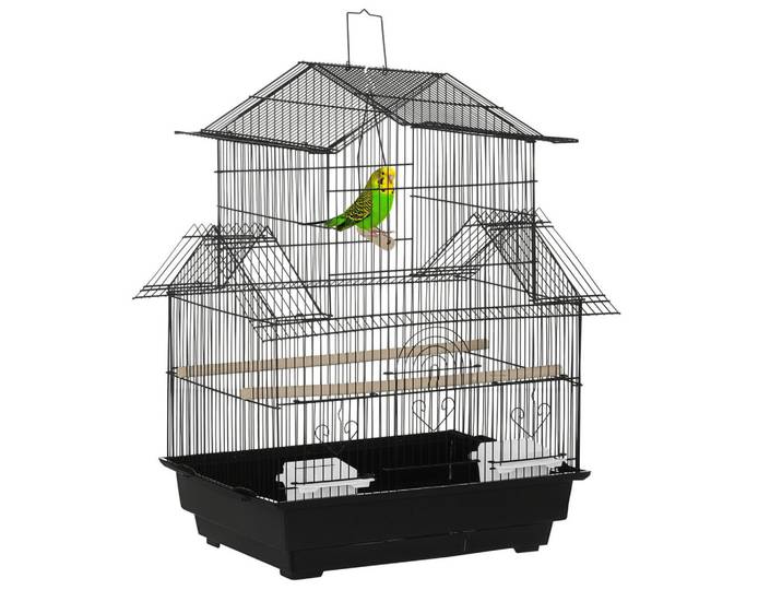 ComfortXL Vogelkäfig De-17813 Haus-Design mit Tragegriff & Kotplatte Schwarz, Metall, 41x63x50.5 cm, Dekoration, Gartendeko