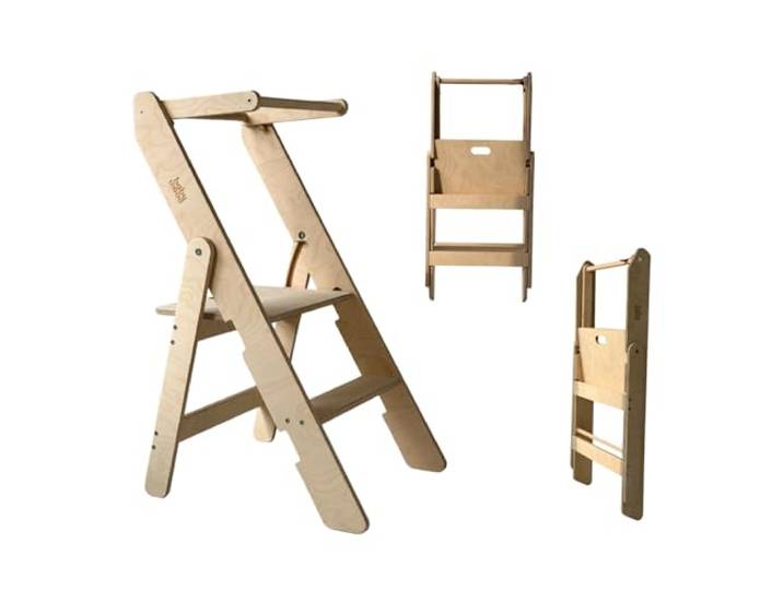 Lernturm Klappbar aus Holz, Lernturm faltbar, Küchenturm aus Holz, Klappbarer Küchenhelfer, Lerntower Montessori, Kleiner Lehrturm (Natural)