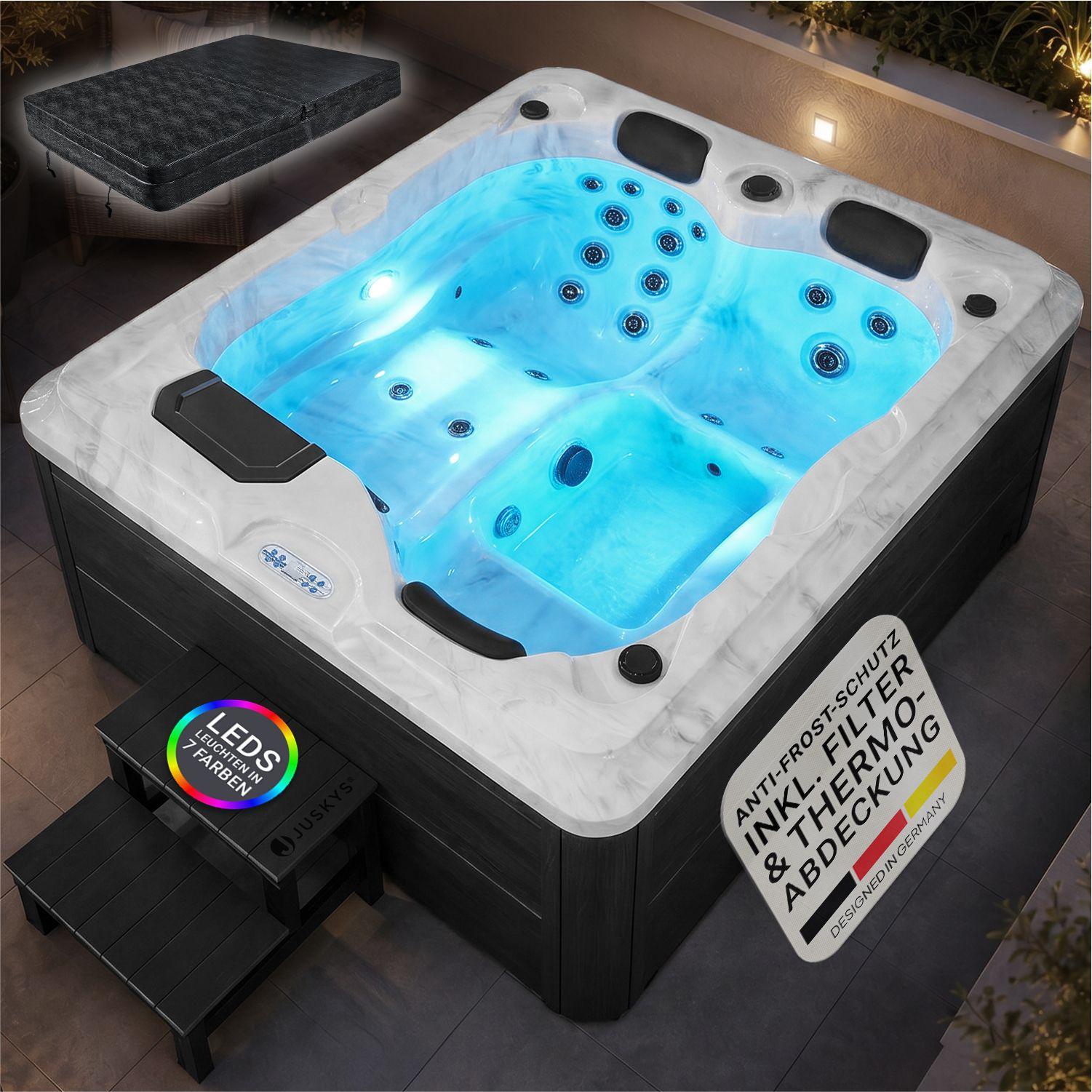 Artsauna Outdoor Whirlpool Oasis mit Treppe - Spa mit Massagedüsen, LED-Beleuchtung, 2 Filter, Abdeckung, Pumpe - Whirlpool winterfest & beheizbar