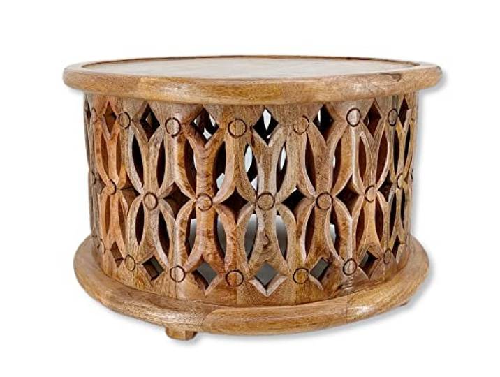 DARO DEKO Holz Couchtisch rund natürlich braun Ø 60 x 35cm Couch Beistelltisch Vintage Sofatisch