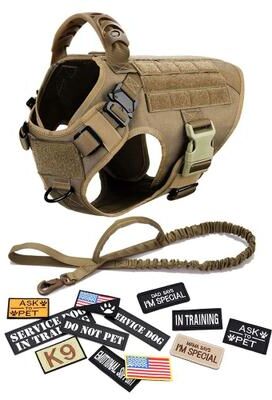 Uplift Essentials Professional Military Tactical Dog Training Harness And Leash Set dark Khaki s