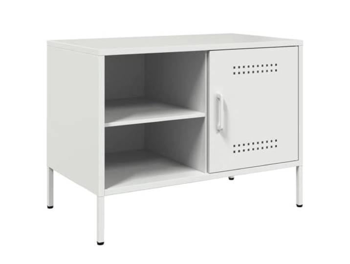KGFHERENB TV-Schrank Weiß 68x39x50,5 cm Stahl Fernsehschrank Kompakte TV-Bank im Industrie-Design mit Türfach und Ablagen für Ordnung im Wohnzimmer oder Schlafzimmer.