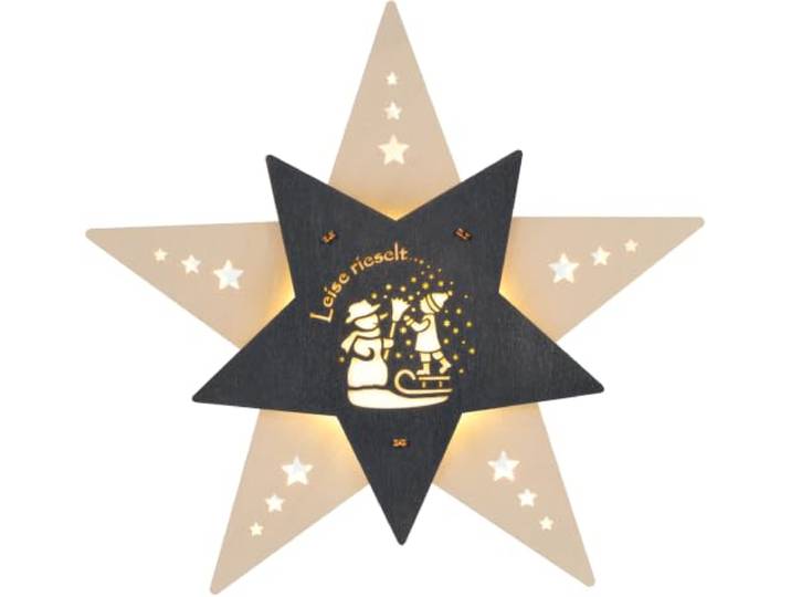 WEIGLA - Fensterbild original Erzgebirge Stern Leise rieselt der Schnee I Weihnachtsdeko Fenster I 1 LED Lampe I 0,8 W, E14 I Fensterbild Weihnachten I Weihnachtsbeleuchtung Holz I Fensterdeko hängend