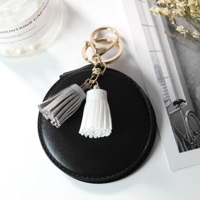 Inspired Deals Elegant Compact Makeup Mirror Portable Folding Mirror With PU Leather Cover And Tassel black