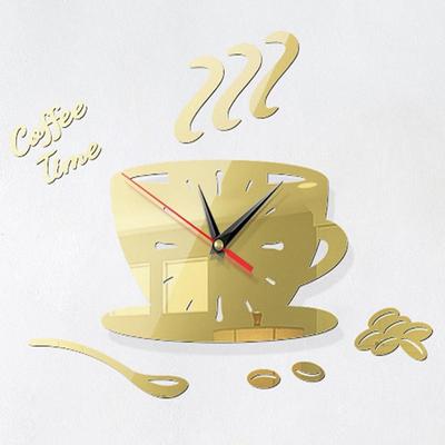 Everyday Crate Coffee Time 3D Acrylic Mirror Wall Clock Silent DIY Wall Decor For Home & Office light Gold