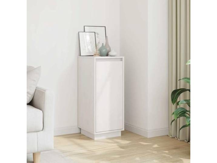 Massivholz Sideboard Kiefer mit Türen und Stauraum - Eleganter Beistellschrank aus Kiefernholz für Wohnzimmer und Flur - Massives Kiefernholz Sideboard Wohnraum in Weiß 31,5x34x75