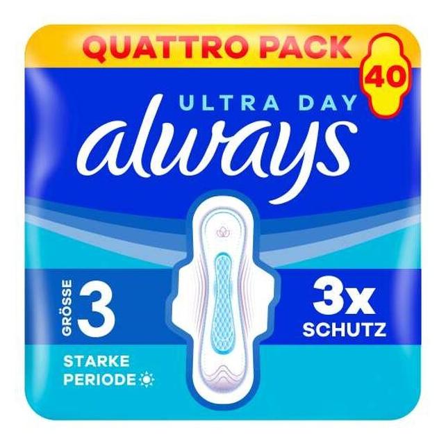 Always Multipack 3x Ultra Binde - Grösse 3 - Long Plus mit Flügeln Quattropack 40 Stück (125703)