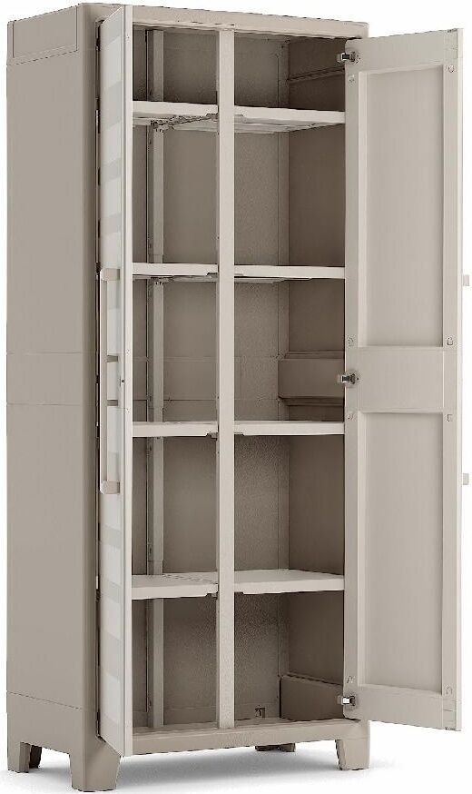 keter 9751000046214 Armadio Da Esterno / Balcone In Plastica Antipioggia 2 Ante 4 Ripiani Dimensioni 44x80x182 Cm Colore Grigio - Gulliver Multispace