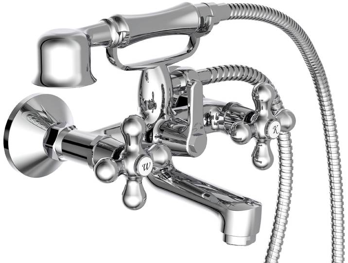 Wannenarmatur SCHÜTTE Elk , grau (chrom), B:14cm H:17cm T:22,1cm, Kunststoff, Messing, Metall, Armaturen, Wannenarmatur, Mischbatterie Badewanne, Wasserhahn Bad mit Handbrause, Chrom