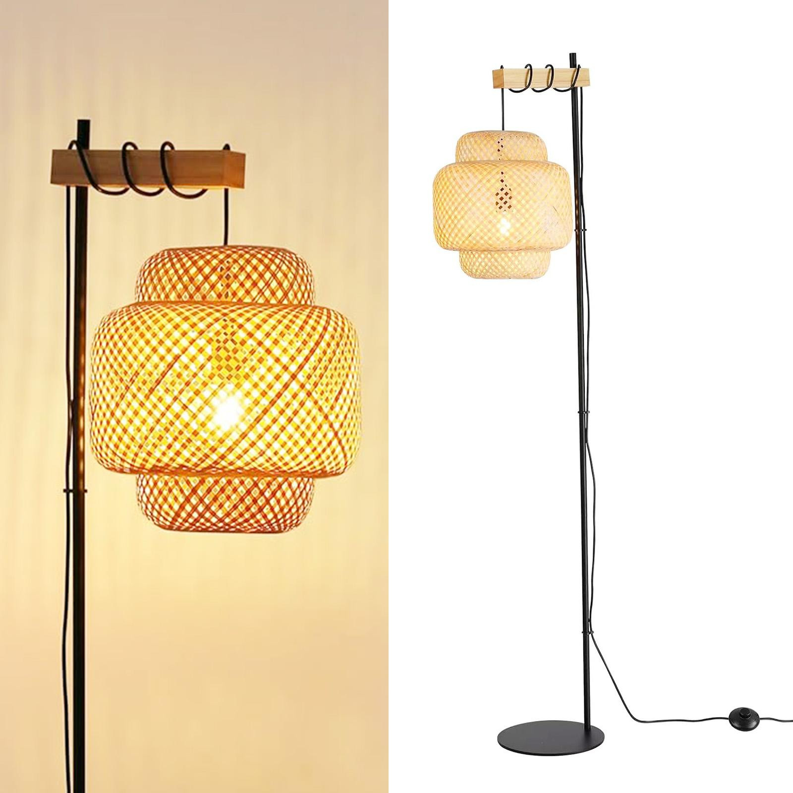 Alpinaluz ANJA staande lamp met houten voet en rieten bamboe lampenkap