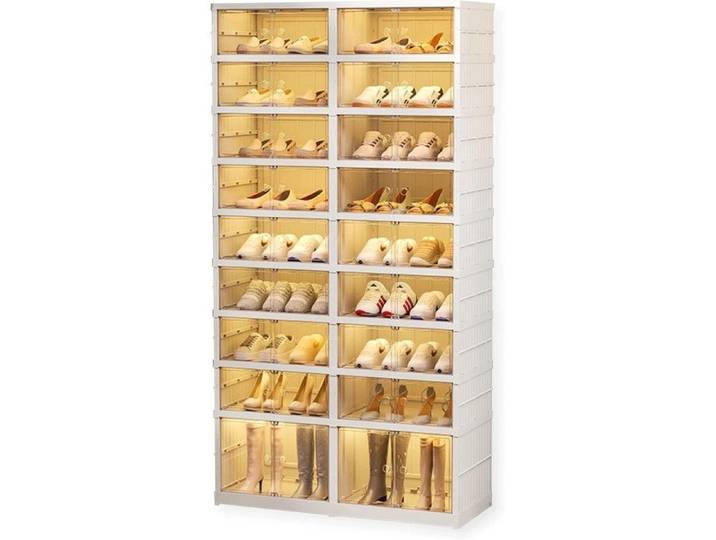 Meuble à chaussures - NIKCORP - Étagère pliante 9 niveaux pour 36 paires - Pliable - Portes magnétiques - 4 roulettes