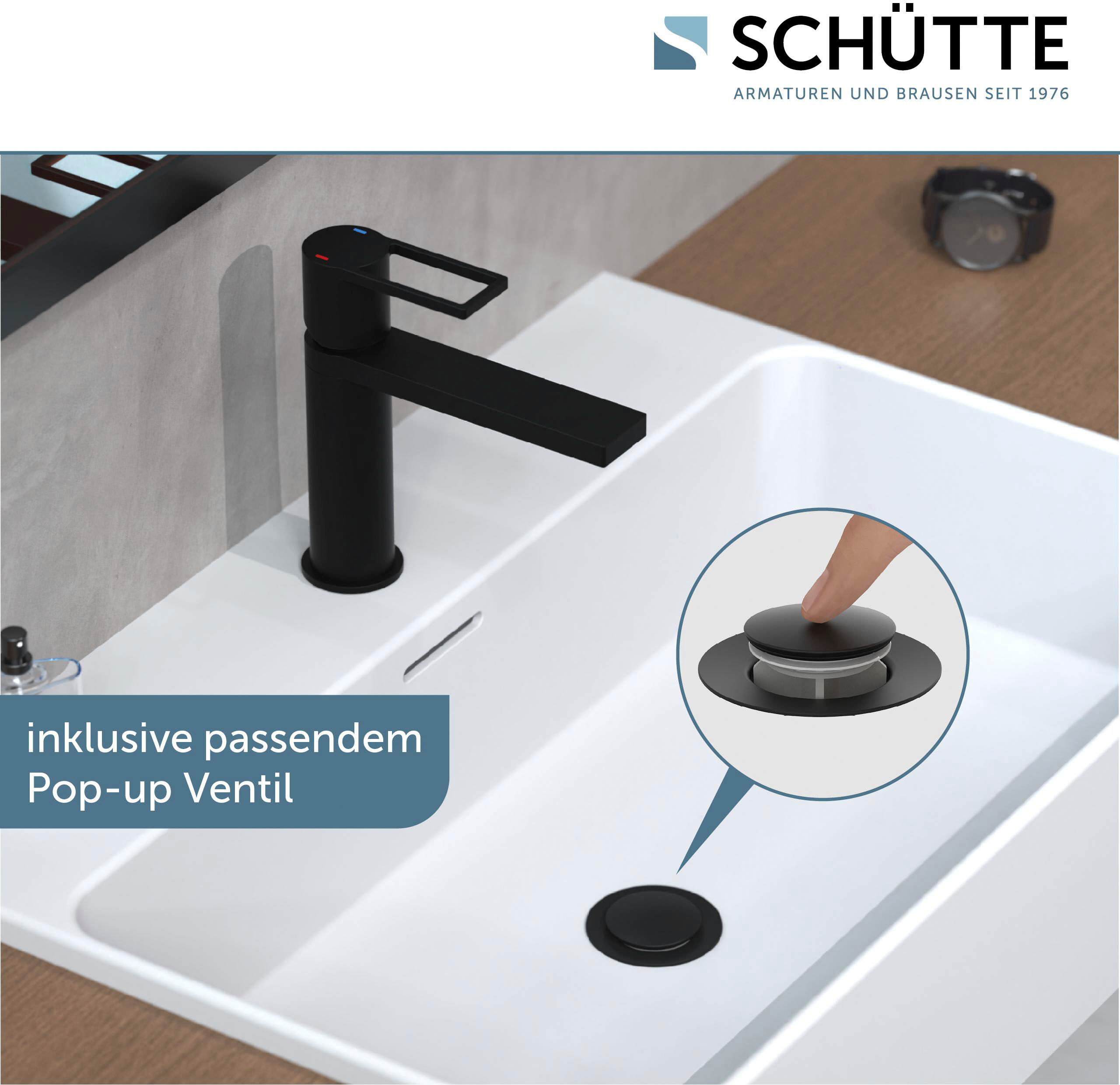 Waschtischarmatur SCHÜTTE "MANHATTAN", schwarz (schwarz matt), Hochdruck, Messing, Armaturen, Waschtischarmatur, Verbrühschutz, wassersparend, Marken-Mischüse schwarz matt Hochdruck
