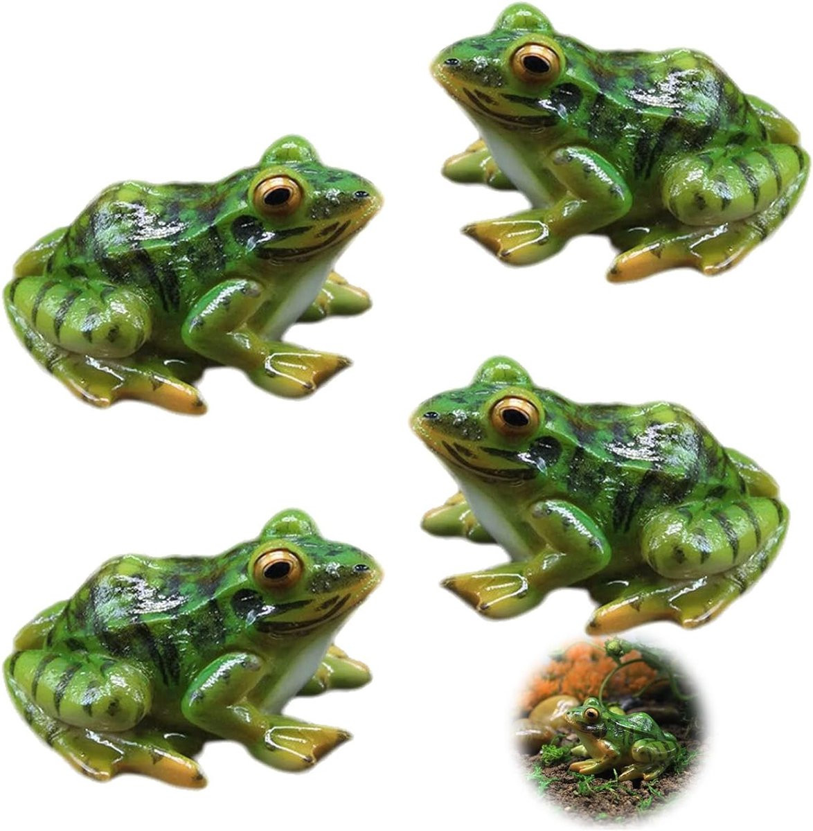 Set van 4 groene miniatuur kikker figuren voor tuin decoratie en tabletop decoratie