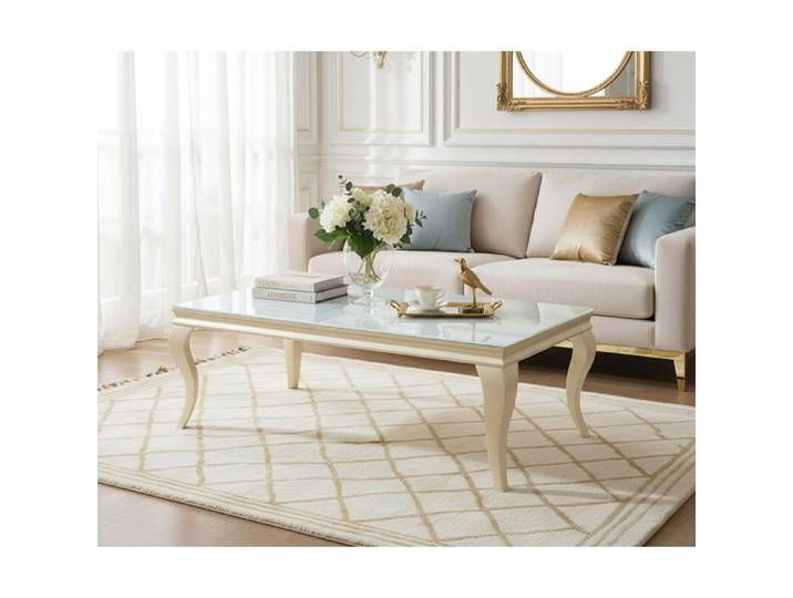 Table basse BAROQUE Gold 120x60x45 cm – Plateau blanc